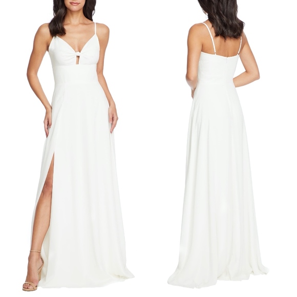 NEW DRESS THE POPULATION Cambria WHITE Chiffon TIE BODICE Flowing DRESS Gown S - Picture 1 of 12